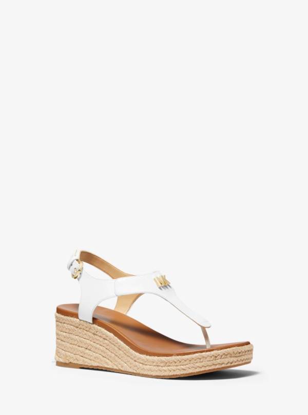 Damske Sandále Michael Kors Laney Saffiano Leather Espadrille Wedge Biele - Topanky Michael Kors Obchod | FMCZR-0124